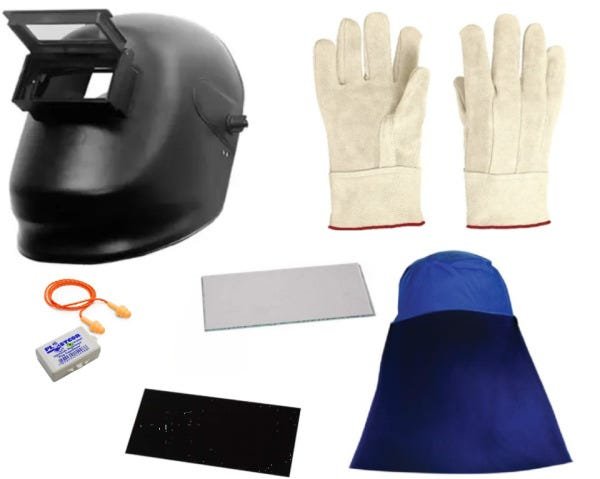 Kit Solda Máscara Visor Articulado Luva Raspa Touca Soldador - 1