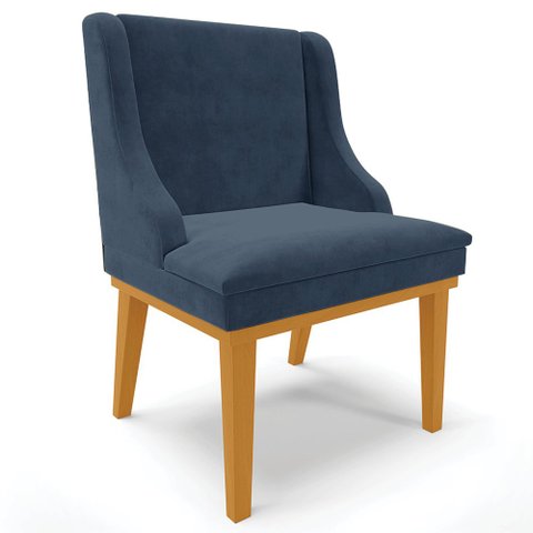 Poltrona Decorativa Base Fixa de Madeira Firenze Suede Azul Marinho/Castanho - Gran Belo