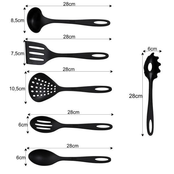 Kit de Colheres 6 Peças Utensílios em Nylon Preto Wp Connect - Preto - 5