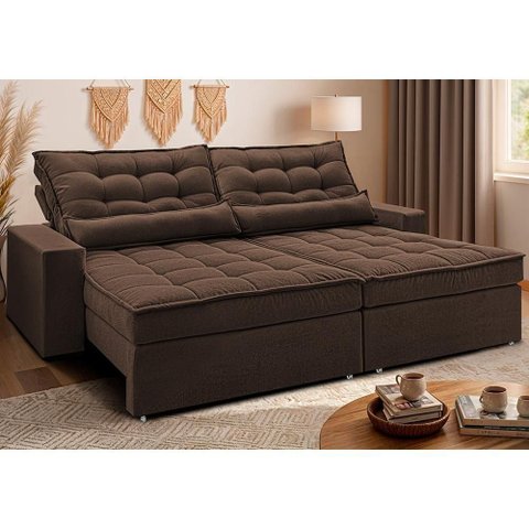 Sofá Retrátil e Reclinável 2,92m Molas Ensacadas Belle Boucle Marrom Cama Inbox