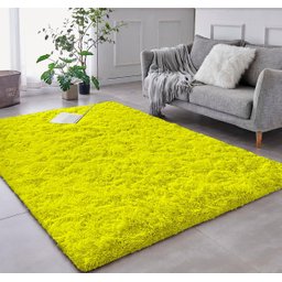 Tapete Saturs Shaggy Pelo Alto Amarelo  - 60 x 180 cm Tapete para Sala e Quarto - 1