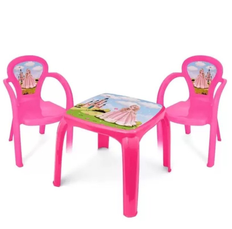 Mesa Mesinha Infantil Rosa Princesa com 2 Cadeiras Plástica - 1