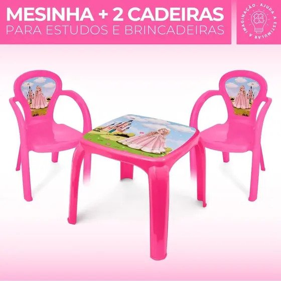 Mesa Mesinha Infantil Rosa Princesa com 2 Cadeiras Plástica - 7