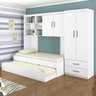 Quarto Juvenil Modulado Chiara - Guarda-roupas, Armário Aéreo, Cama Solteiro e Auxiliar Branco - 1