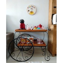 Carrinho de Chá Ferro e Madeira Bar Pintura Eletrostática Sudeste Rústico - 5 Carrinho de Chá Ferro e Madeira Bar Pintura Eletrostática Sudeste Rústico - 5