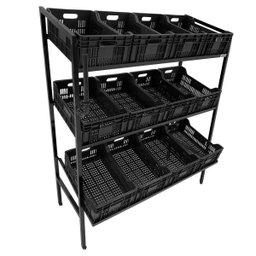 Expositor Frutas com 12 Caixas Hortifruti Suporte para Sacola Preto - 2