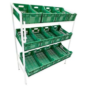 Expositor Frutas Suporte para Sacola com 12 Caixas Hortifruti
