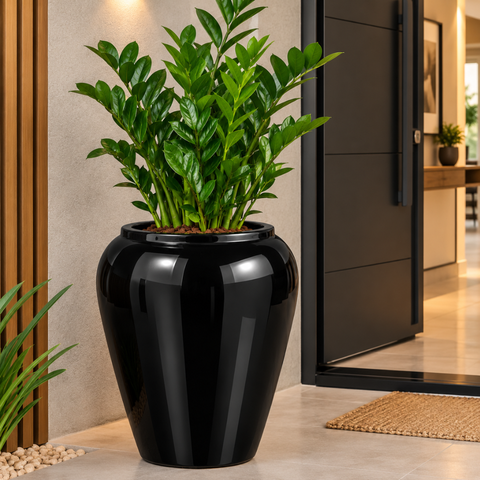 Vaso de Fibra de Vidro Bali U 71cm Vitrificado Grande Preto