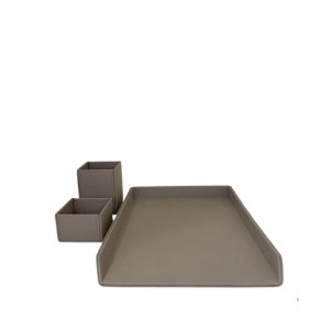 Conjunto Decorativo para Escritório em Couro Bege