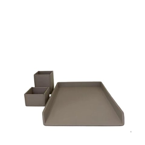 Conjunto Decorativo para Escritório em Couro Bege