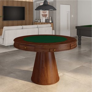 Mesa de Jogos Carteado 4 Lugares Bellagio com Gavetas e Tampo Reversível Base Cone com Tecido Imbuia