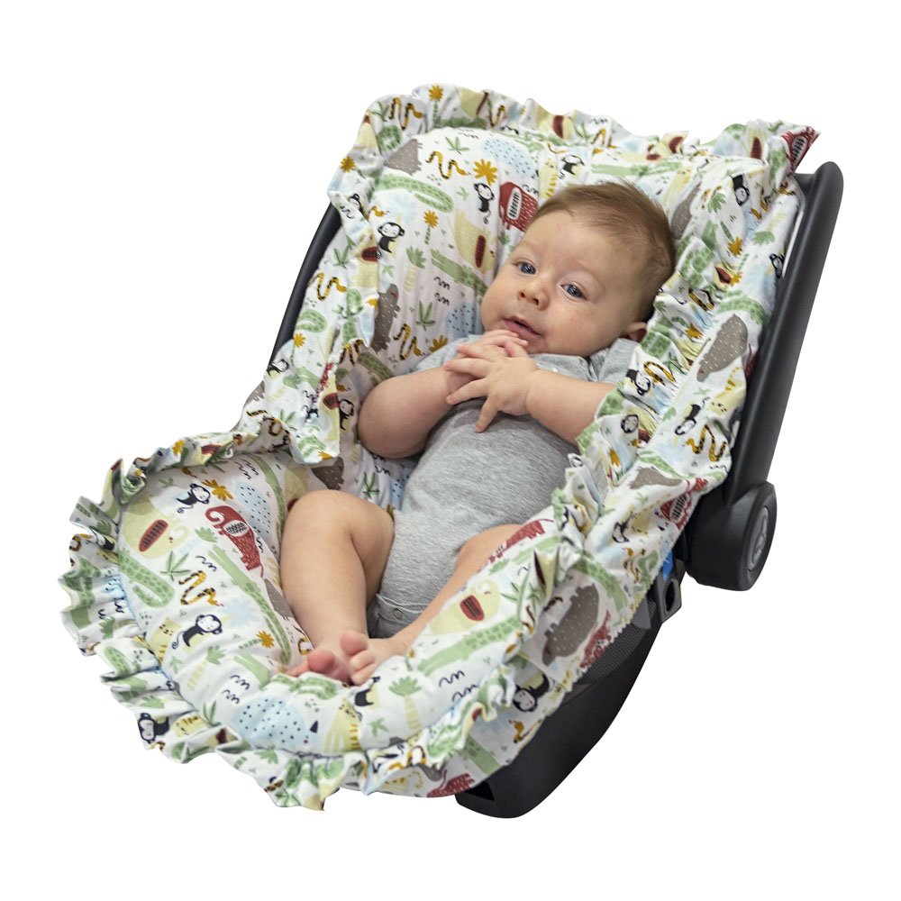 Capa Bebê Conforto e Protetor de Cinto Safari Ajustável e com Babado, 100% Algodão - Batistela - 1