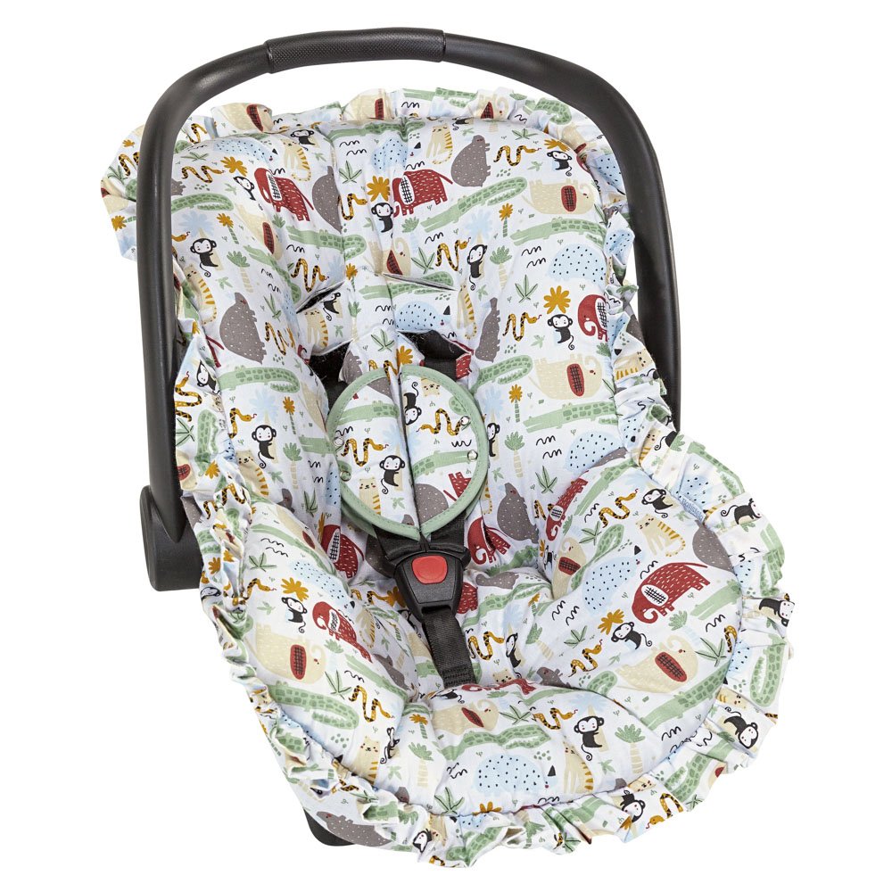Capa Bebê Conforto e Protetor de Cinto Safari Ajustável e com Babado, 100% Algodão - Batistela - 2