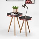 Ver imagem 2 de Kit 2 Mesa Lateral Lisa Mdf Preto | Aço Cobre - Sallar Home