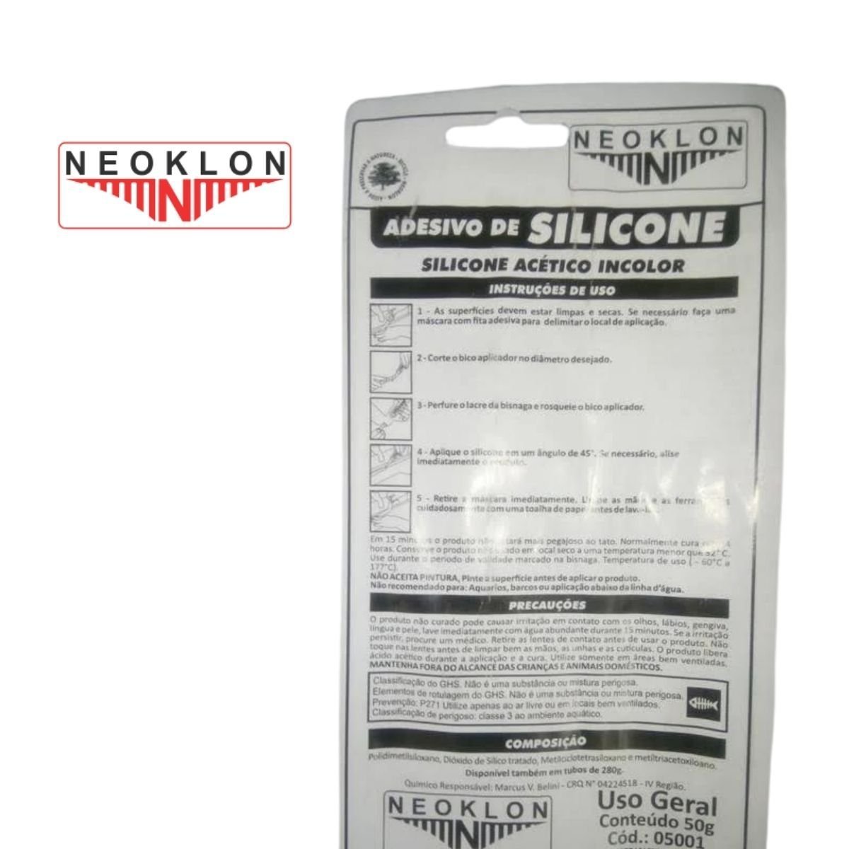 Adesivo de Silicone Acético Uso Geral 50g - Neoklon - Cx 12u - 5