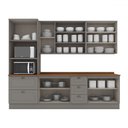 Ver imagem 3 de Cozinha Completa Americana 11 Portas 5 Gavetas com Vidro 100% Mdf Cinza/nature - Henn