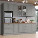 Ver imagem 1 de Cozinha Completa Americana 11 Portas 5 Gavetas com Vidro 100% Mdf Cinza/nature - Henn