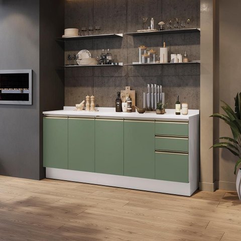 Balcões de Cozinha 100% Mdf 200cm Branco/verde Celeste Kappesberg