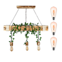 Ver imagem 1 de Luminária Rústica de Madeira Maciça 95cm com 3 Pendentes Barril + Plantas + Lâmpadas