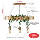 Ver imagem 2 de Luminária Rústica de Madeira Maciça 95cm com 3 Pendentes Barril + Plantas + Lâmpadas