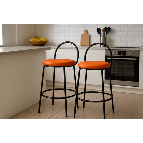 Kit 2 Bancos Redondo de Aço com 44cm de Altura:laranja