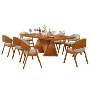 Mesa de Jantar Dunnas com 8 Cadeiras Beatriz Bege 180cm