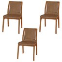 Ver imagem 1 de Kit 3 Cadeiras Decorativas Sala de Jantar Madeira Maciça Bruyne PU Marrom - Gran Belo