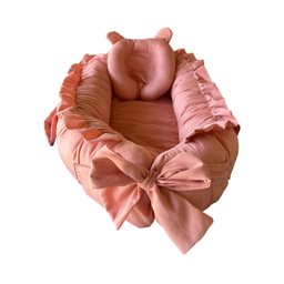 Kit Ninho Redutor para Berço com Travesseiro Anatômico Rosé + Somente Capa da Almofada de Amamentaçã - 2
