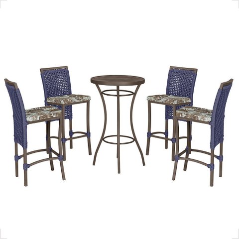 Mesa Bistrô e 4 Banquetas Roma Marrom Corda Náutica Estofado 6 Trama Original