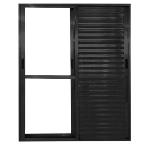 Porta Balcão 3 Folhas Móveis Alumínio Preto Linha 25:210x150