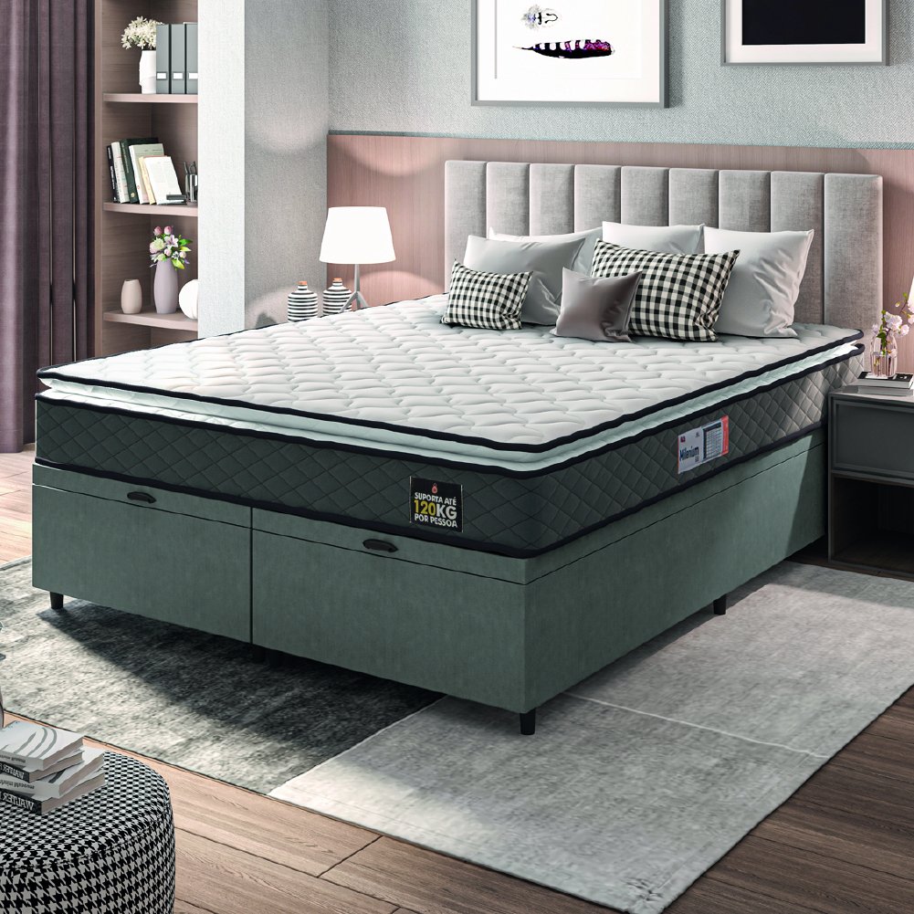 Cama Box Baú Casal Queen Colchão Espuma D33 Pillow Top Millenium