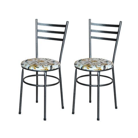 2 Cadeiras para Mesa Epoxi Preta Craqueada Assento Floral:floral Orquídea