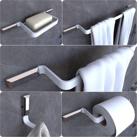 Kit Acessórios Para Banheiro Branco e Cromo Empire 5 peças