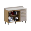Ver imagem 2 de Balcão de Cozinha Pia 120cm 2 Pts e 3 Gav C/ Tampo Elegance Freijó/cinammon/quartzo Bege