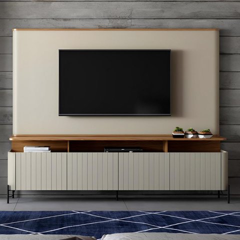 Rack Portas Brise e Pés em Metal com Painel 220cm 100% Mdf Cor:louro e Luna com Preto