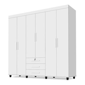 Roupeiro Casal 06 Portas 3 Gavetas Com Espelho Cor Branco SAO MIGUEL