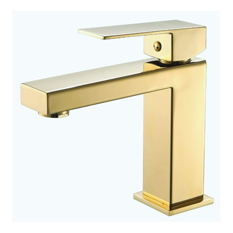 Torneira Monocomando para Cuba Pia Lavatório Banheiro Bica Baixa Dourado Gold Luxo Metal Premium