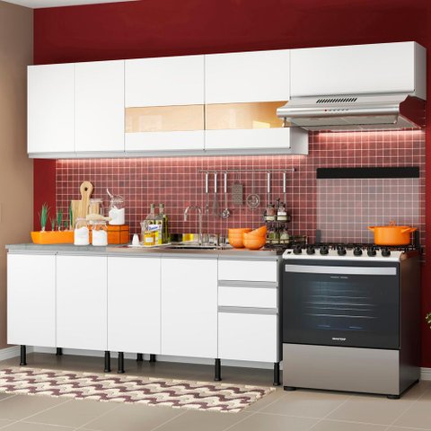 Armário de Cozinha Completa 280cm Branco Marcela Madesa 03SR