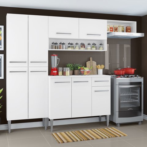 Cozinha Compacta Madesa Emilly Top com Armário e Balcão Branco Cor:Branco