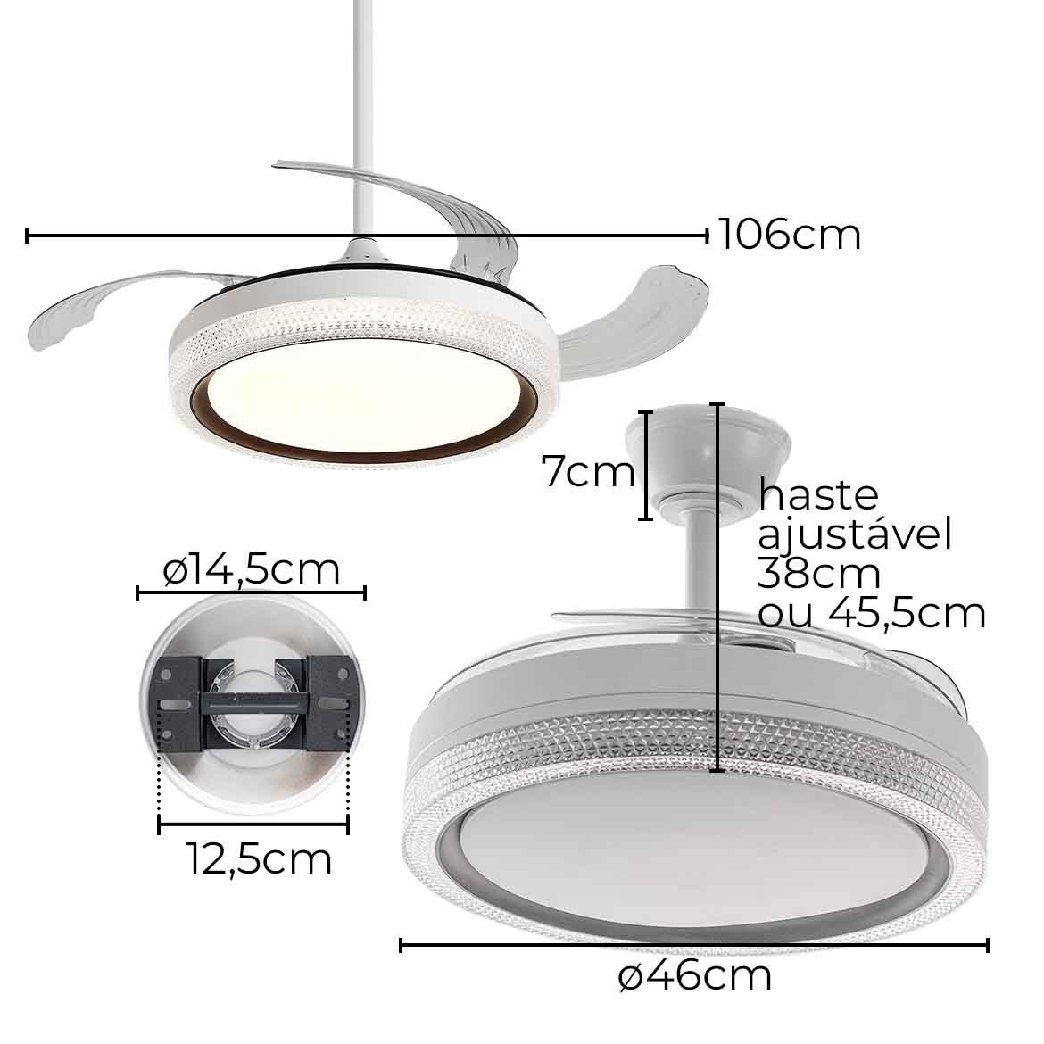 Ventilador de Teto Pás Retráteis Sagitta C/ Controle Remoto - 3