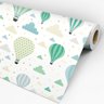 Papel de Parede Adesivo Infantil Branco Balões Verdes com Nuvens - 3