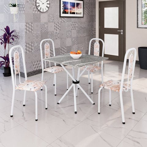 Conjunto Sala de Jantar com 4 Cadeiras Lívia Branco/Bege