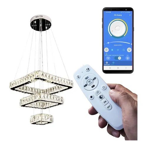 Lustre Cristal Led Aplicativo Smartphone Controle Remoto Quadrado - 2