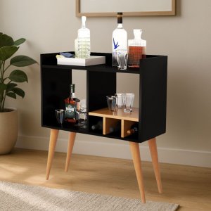 Adega Mini Bar Aparador Sofisticada em Mdf e Pés Palito:preto