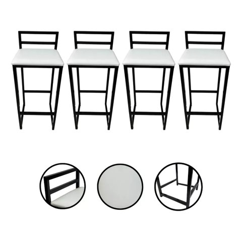 Kit 4 Banquetas Quadrada Bistro Industrial Alta Casa Bar Cozinha:branco