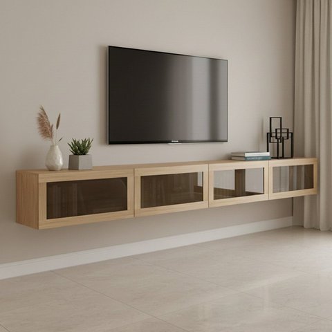 Rack para TV até 75 Polegadas 4 Portas Basculantes Vidro Reflecta 320cm R1501 Yescasa Jatoba Terroso