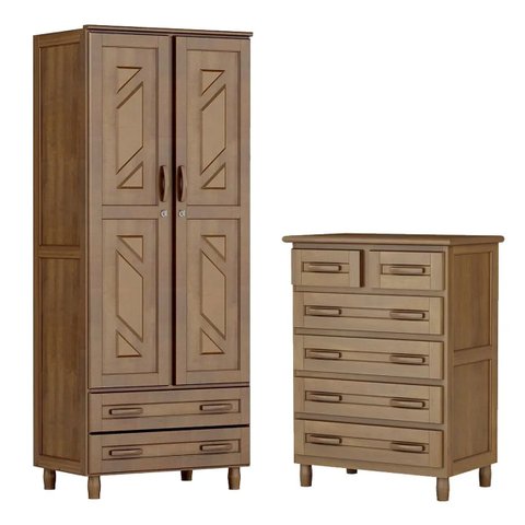 Conjunto p/ Quarto Imbuia Guarda-Roupa Multiuso Flex 2 Portas 2 Gavetas Cômoda 6 Gavetas Madeira Mac