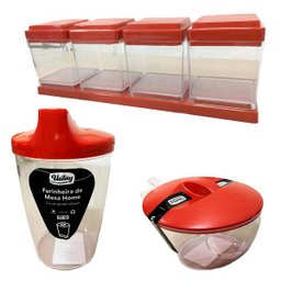 Conjunto Porta Condimentos + Farinheira + Açucareiro Vermelho - 1
