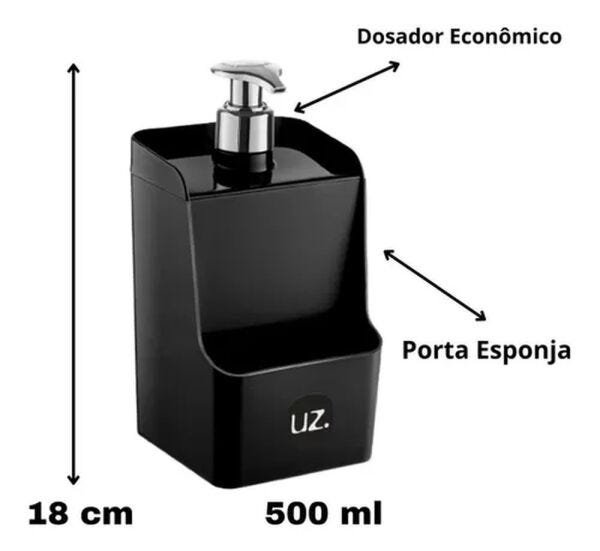 Kit Escorredor De Louças + Porta Detergente Slim UZ Preto - 7