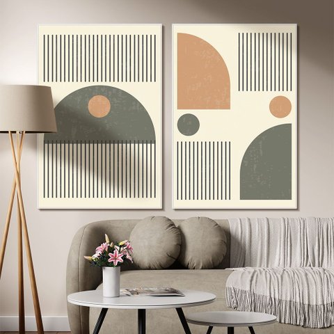 Quadro Decorativo Minimalista Formas Geométricas e Linhas Moldura Filete:moldura Branca/60x90
